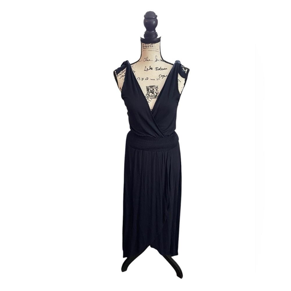 Lulus Maxi wrap Dress Surplice Neckline Navy Blue Size Small Formal Tie Straps